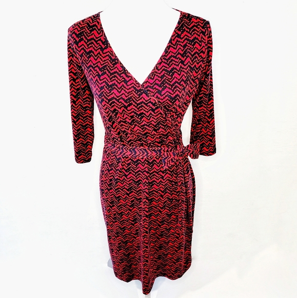 Wrap Dress, Red and Black, Marcelle Margaux size Small - Picture 7 of 7